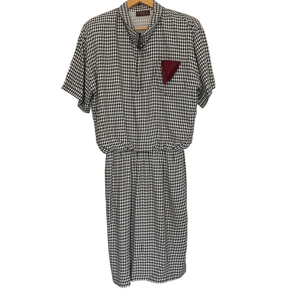 Virgo III VTG 70's Retro Gingham Checkered Short Sleeves Women's Dress 10